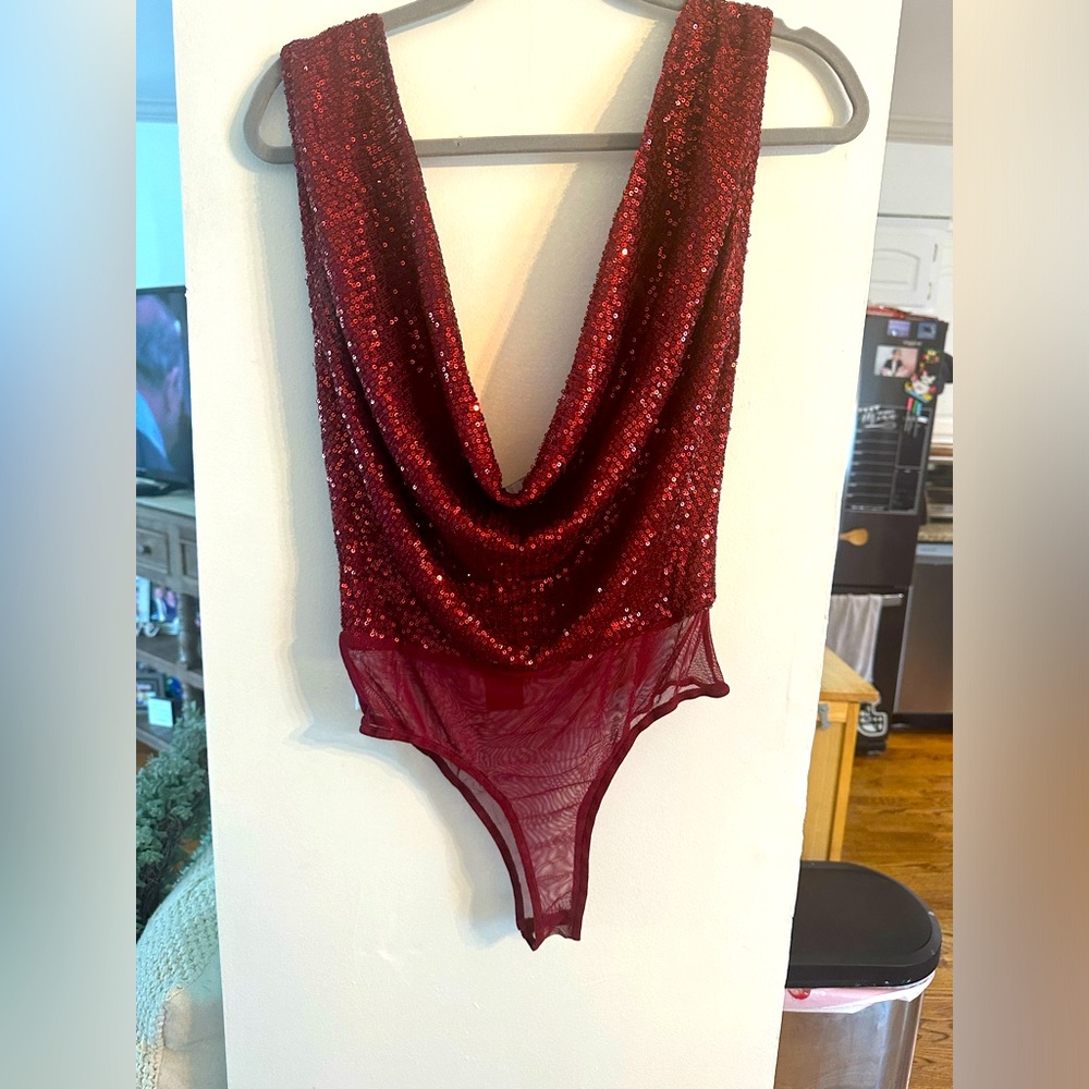 NWT red sequined body suit size small